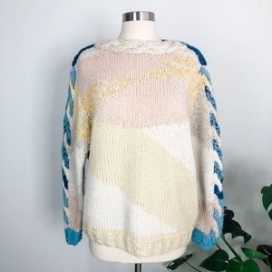 Unique vintage handmade blue & yellow knit sweater